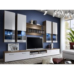 DORADE Living Room Wall Unit Set - White Gloss with Plum DORADE Living Room Wall Unit Set - White Gloss with Plum