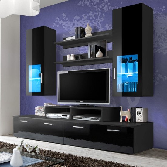 Showing image for Wall Unit Set MINI Black Wall Unit Set MINI Black Furniture, Furniture Wall Units, Modern Furniture Wall Units image