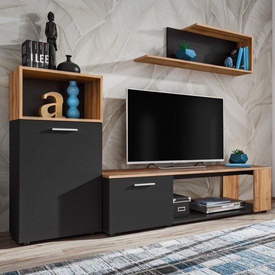 Showing image for Wall Unit Set MAZE I Black Wall Unit Set MAZE I Black Furniture, Furniture Wall Units, Modern Furniture Wall Units image