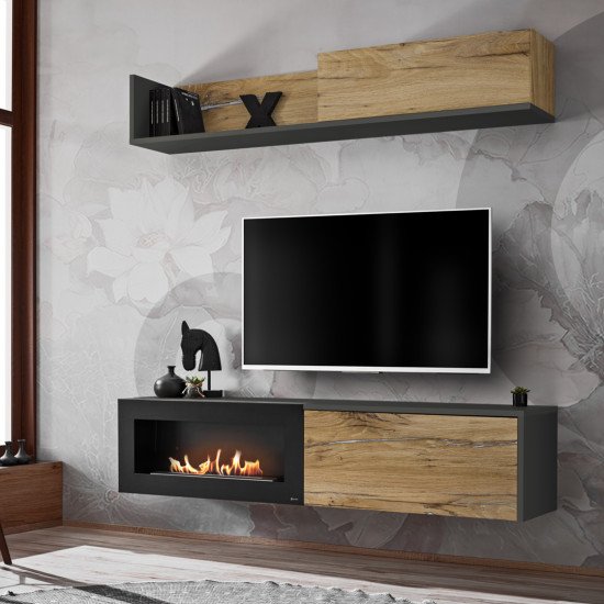 Showing image for Wall Unit Set DALLAS B Antracyt with a bio-fireplace Wall Unit Set DALLAS B Antracyt with a bio-fireplace image
