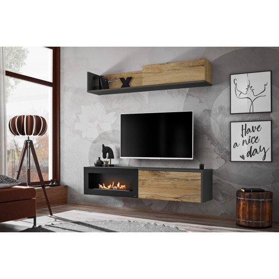 Showing image for Wall Unit Set DALLAS B Antracyt with a bio-fireplace Wall Unit Set DALLAS B Antracyt with a bio-fireplace image