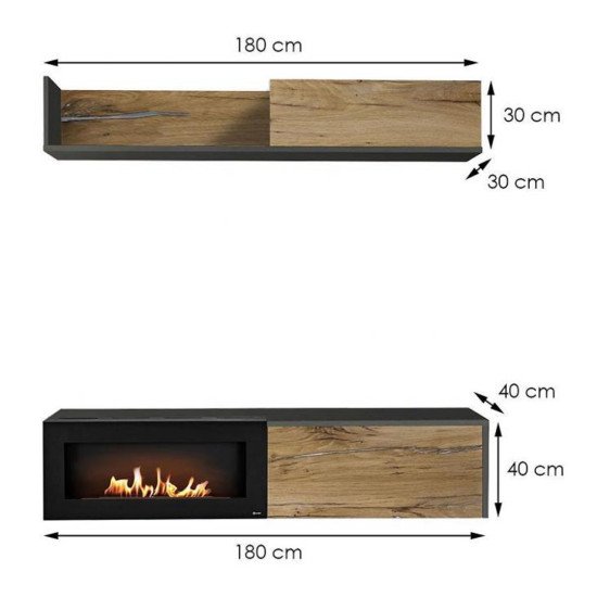 Showing image for Wall Unit Set DALLAS B Antracyt with a bio-fireplace Wall Unit Set DALLAS B Antracyt with a bio-fireplace image