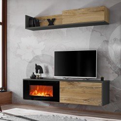 מזנון לסלון DALLAS E Antracyt עם קמין