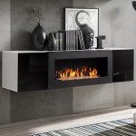 Hanging chest of drawers FLY with bio fireplace - White / Black