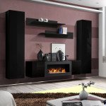 Hanging wall unit FLY M1 with biofireplace - Black