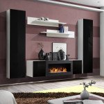 Hanging wall unit FLY M1 with biofireplace - White / Black