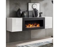 Showing image for Hanging wall unit FLY M2 with biofireplace and lighting - White Hanging wall unit FLY M2 with biofireplace and lighting - White image