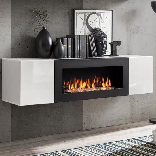 Showing image for Hanging wall unit FLY M2 with biofireplace and lighting - White Hanging wall unit FLY M2 with biofireplace and lighting - White image