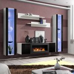 Hanging wall unit FLY M2 with biofireplace and lighting - White / Black