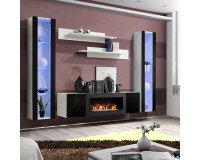 Showing image for Hanging wall unit FLY M2 with biofireplace and lighting - White / Black Hanging wall unit FLY M2 with biofireplace and lighting - White / Black Furniture, Furniture Wall Units, Modern Furniture Wall Units image