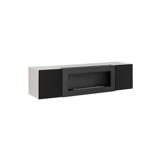 Showing image for Hanging wall unit FLY M2 with biofireplace and lighting - White / Black Hanging wall unit FLY M2 with biofireplace and lighting - White / Black Furniture, Furniture Wall Units, Modern Furniture Wall Units image