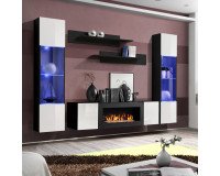 Hanging wall unit FLY M3 with biofireplace and lighting - Black / White image