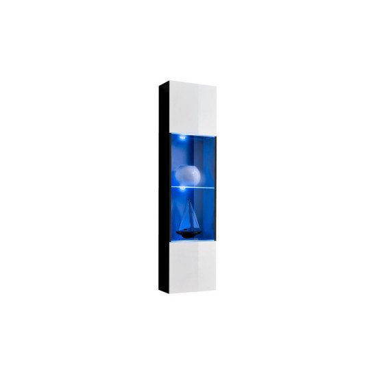 Hanging wall unit FLY M3 with biofireplace and lighting - Black / White image