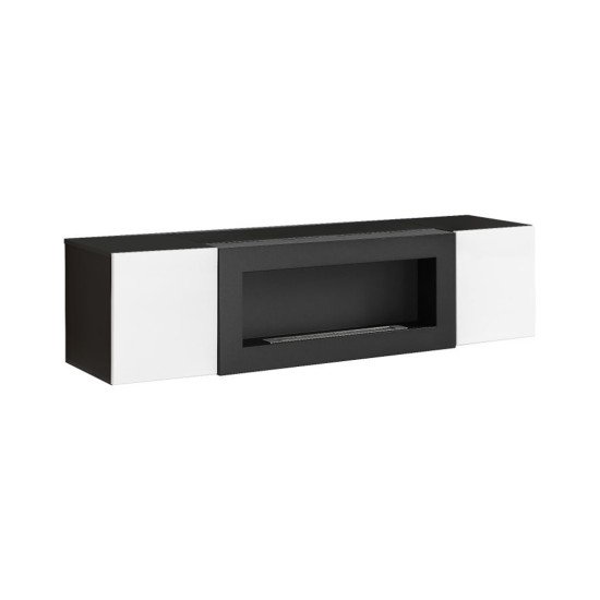 Hanging wall unit FLY M3 with biofireplace and lighting - Black / White image