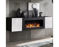 Hanging wall unit FLY M3 with biofireplace and lighting - Black / White image