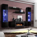 Стенка навесная FLY M3 с биокамином и подсветкой - Black