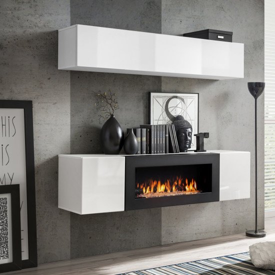 Showing image for Hanging wall unit FLY N1 with biofireplace - White Hanging wall unit FLY N1 with biofireplace - White image
