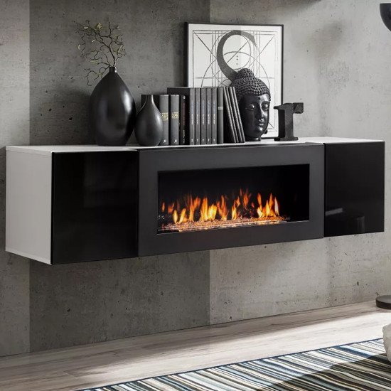 Showing image for Hanging wall unit FLY N1 with biofireplace - White / Black Hanging wall unit FLY N1 with biofireplace - White / Black Furniture, Furniture Wall Units, Modern Furniture Wall Units image
