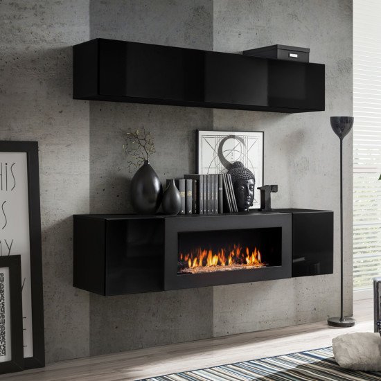 Showing image for Hanging wall unit FLY N1 with biofireplace - Black Hanging wall unit FLY N1 with biofireplace - Black image