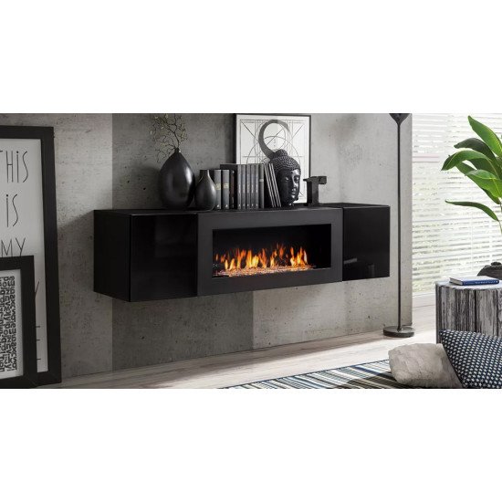Showing image for Hanging wall unit FLY N1 with biofireplace - Black Hanging wall unit FLY N1 with biofireplace - Black image