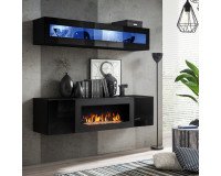 Showing image for Hanging wall unit FLY N2 with biofireplace and lighting - Black Hanging wall unit FLY N2 with biofireplace and lighting - Black image