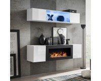 Showing image for Hanging wall unit FLY N3 with biofireplace and lighting - White Hanging wall unit FLY N3 with biofireplace and lighting - White Furniture, Furniture Wall Units, Modern Furniture Wall Units image