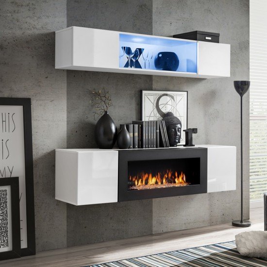 Showing image for Hanging wall unit FLY N3 with biofireplace and lighting - White Hanging wall unit FLY N3 with biofireplace and lighting - White Furniture, Furniture Wall Units, Modern Furniture Wall Units image