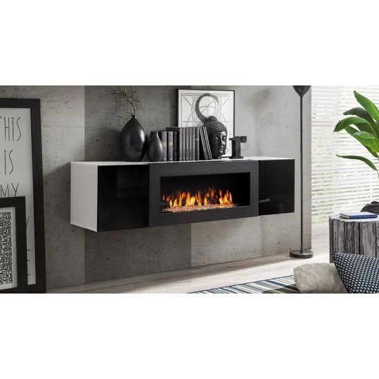 Showing image for Hanging wall unit FLY N3 with biofireplace and lighting - White Hanging wall unit FLY N3 with biofireplace and lighting - White Furniture, Furniture Wall Units, Modern Furniture Wall Units image