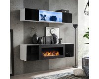 Showing image for Hanging wall unit FLY N3 with biofireplace and lighting - White / Black Hanging wall unit FLY N3 with biofireplace and lighting - White / Black image