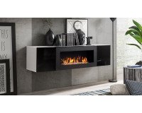 Showing image for Hanging wall unit FLY N3 with biofireplace and lighting - White / Black Hanging wall unit FLY N3 with biofireplace and lighting - White / Black image