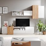 Modular wall units 3D white with wood trim